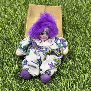 Vintage 1992 Artmark Clown Doll Purple Hair Mini Plush w/ Box Collectible